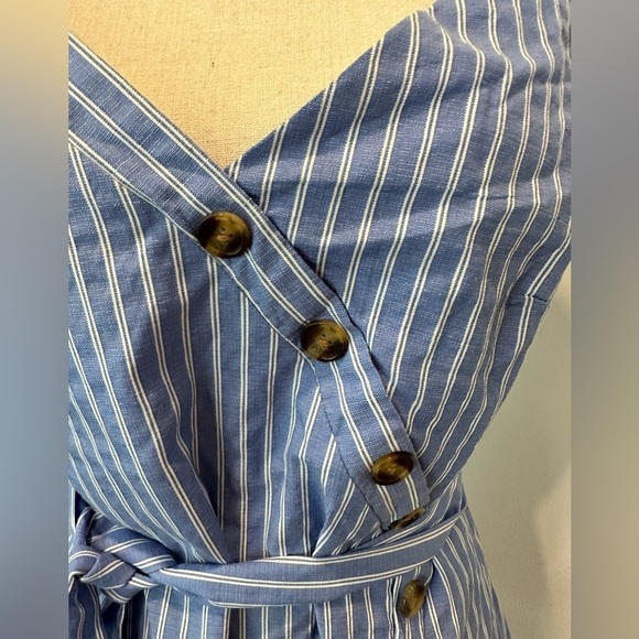 Zaful Striped blue and white L dress tunic top straps  and belt EUC - Picture 2 of 12